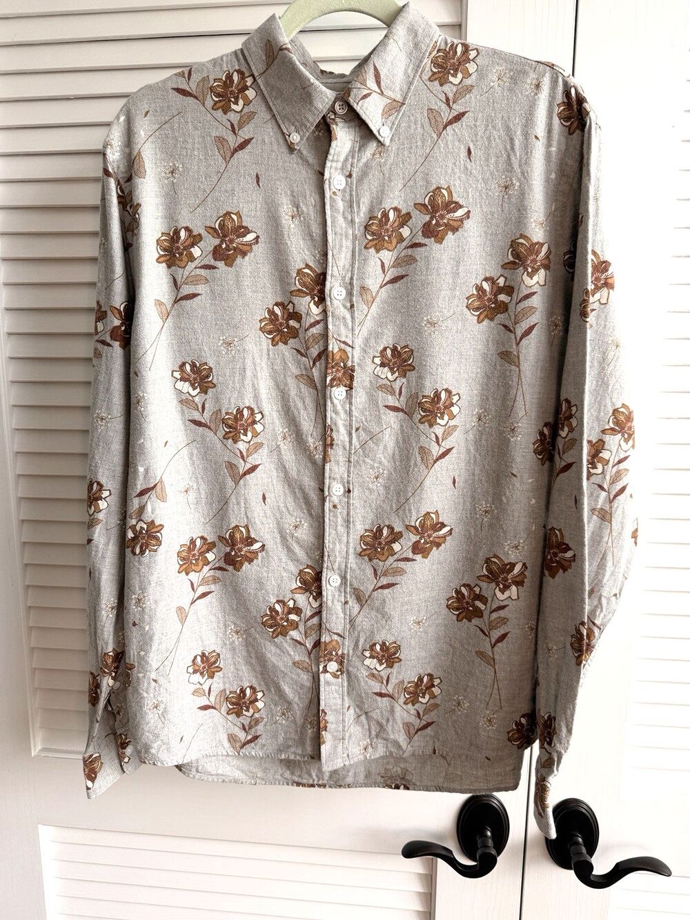 Express Shirt Mens Medium Grey Floral Long Sleeve Button Down Casual